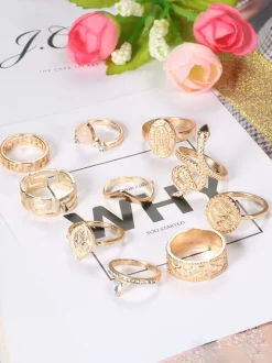 Ten Piece Snake Rhinestone Rings Set