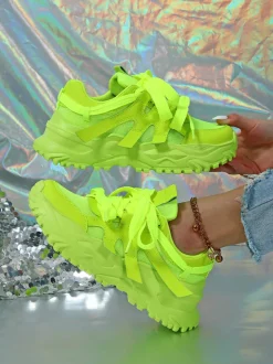 Thick Sole Breathable Mesh Lace-Up Sneakers