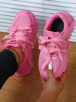 Thick Sole Breathable Mesh Lace-Up Sneakers