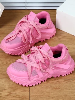 Thick Sole Breathable Mesh Lace-Up Sneakers