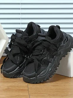 Thick Sole Breathable Mesh Lace-Up Sneakers