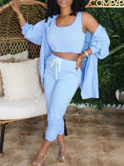 Three Piece Crop Top Jacket Jogger Set