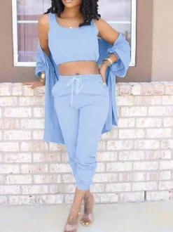 Three Piece Crop Top Jacket Jogger Set