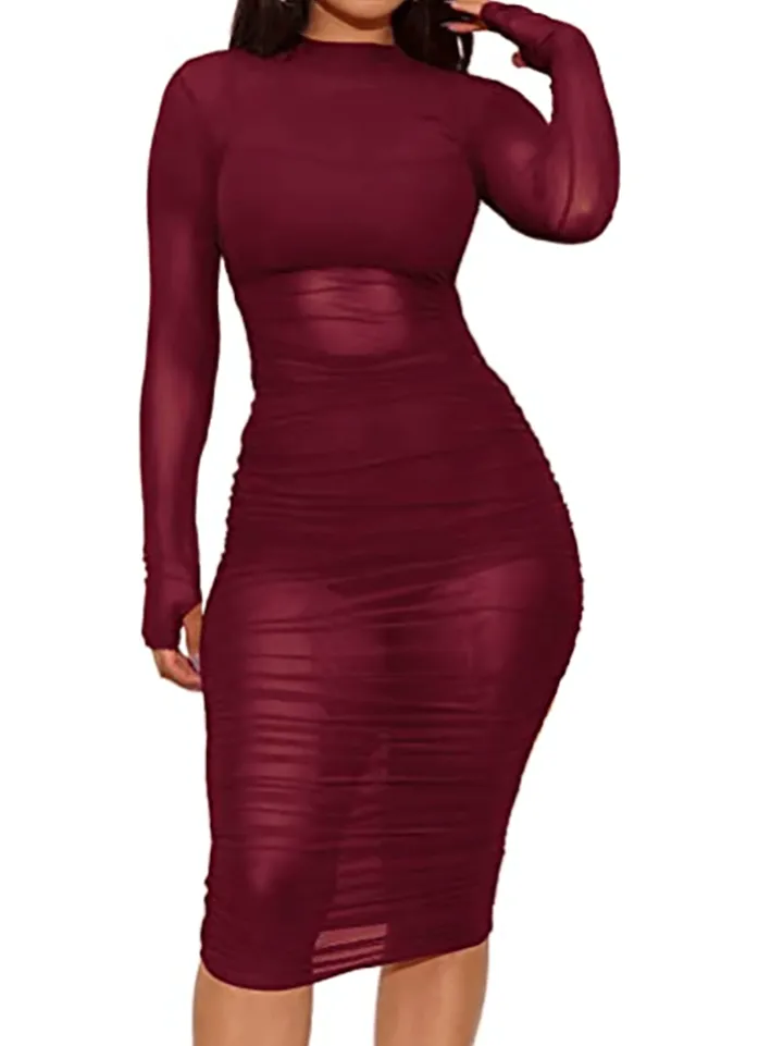 Three Piece Mesh Long Sleeve Solid Outfits