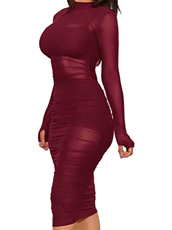 Three Piece Mesh Long Sleeve Solid Outfits