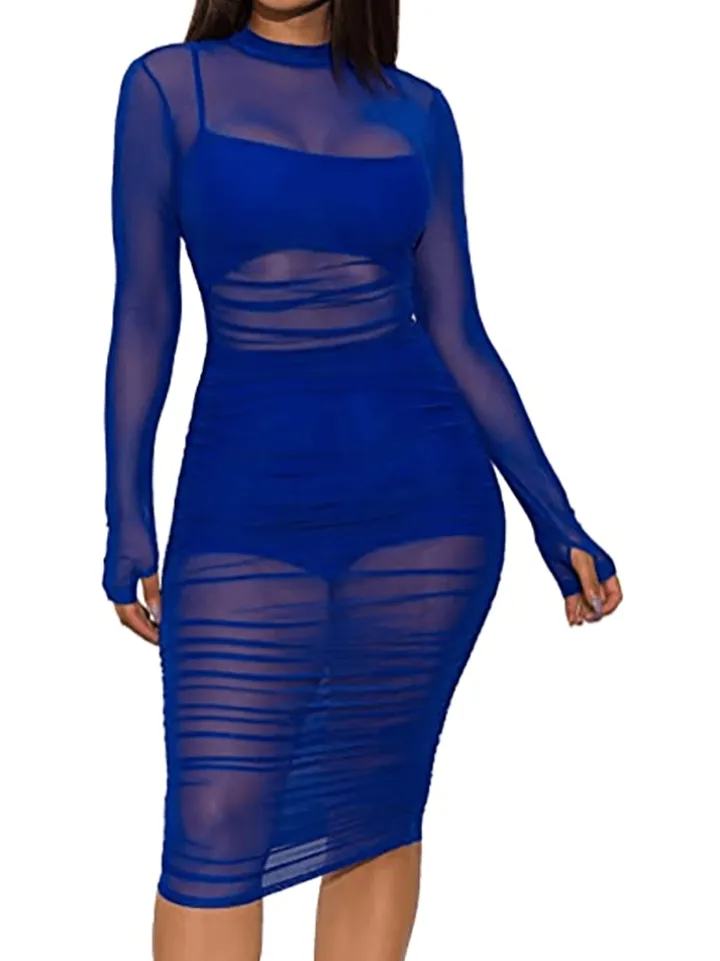 Three Piece Mesh Long Sleeve Solid Outfits