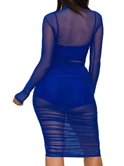 Three Piece Mesh Long Sleeve Solid Outfits