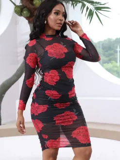 Three Piece Mesh Midi Dress Short Set