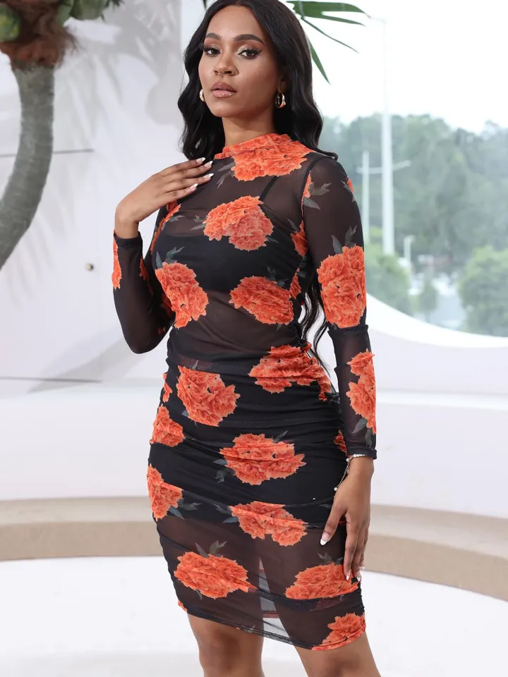 Three Piece Mesh Midi Dress Short Set