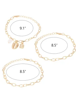 Three Piece Minimalist Shell Pearl Chain Bracelets