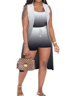 Three Piece Ribbed Sleeveless Cardigan u0026 Bodycon Shorts