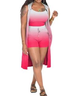 Three Piece Ribbed Sleeveless Cardigan u0026 Bodycon Shorts