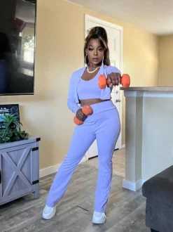 Three Piece Tank Top Short Jacket Pants Set