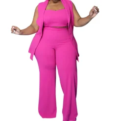 Three Piece Tank Top Wide Leg Pants Set