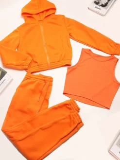 Three Pieces Vest and Hoodie and Pants Set