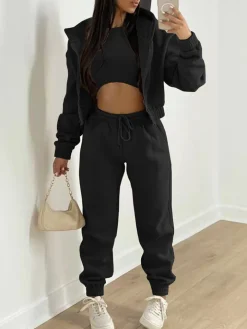 Three Pieces Vest and Hoodie and Pants Set