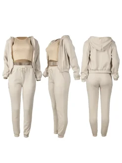 Three Pieces Vest and Hoodie and Pants Set