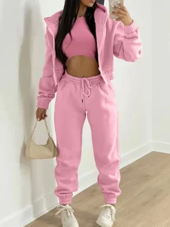 Three Pieces Vest and Hoodie and Pants Set