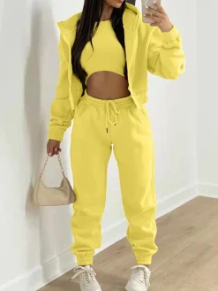 Three Pieces Vest and Hoodie and Pants Set