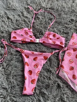 Three-Piece Mesh Drawstring Bikini Set