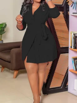 Tie Waist Pleated Midi Dress