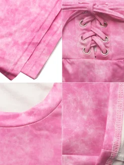 Tie-Dye Short Sleeve Crop Top Tie-Waist Pants Set