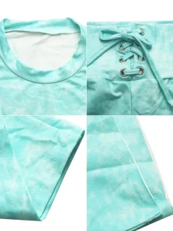 Tie-Dye Short Sleeve Crop Top Tie-Waist Pants Set