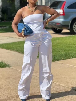 Tube Top Cargo Jumpsuit