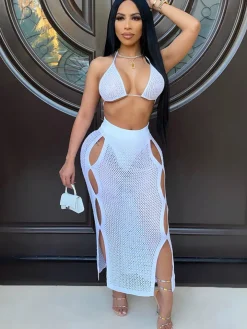 Two Piece Backless Bra u0026 Maxi Skirts Swimsuit