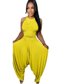 Two Piece Backless Crop Top Bloomers