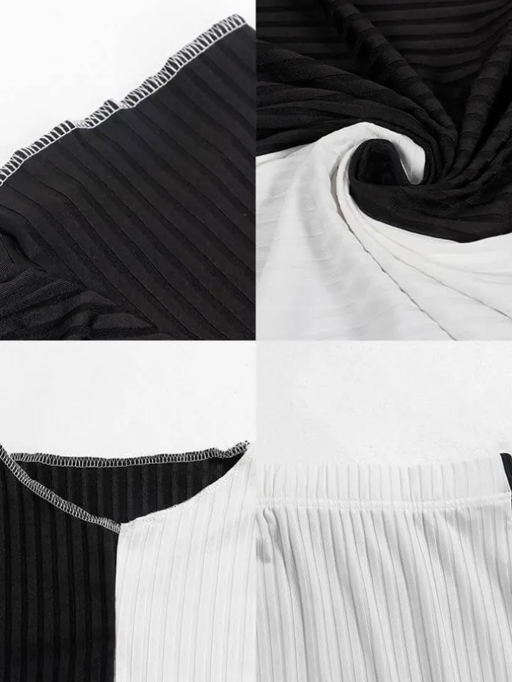 Two Piece Color Block Crop Top Maxi Skirts