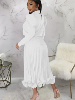 Two Piece Crop Top Pleated Maxi Skirts