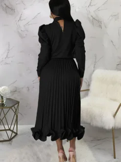 Two Piece Crop Top Pleated Maxi Skirts