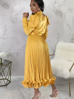 Two Piece Crop Top Pleated Maxi Skirts