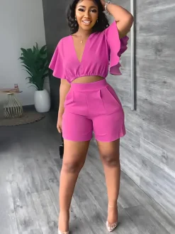 Two Piece Crop Top shorts Set