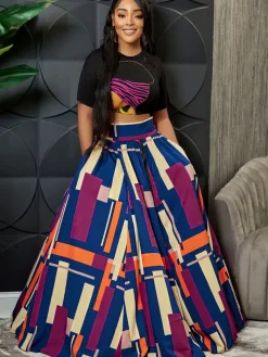 Two Piece Crop Top Split Maxi Skirt Outfits