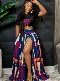 Two Piece Crop Top Split Maxi Skirt Outfits