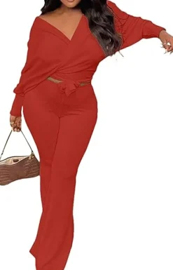 Two Piece Crop Top Wide Leg Pants