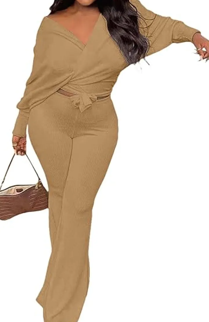 Two Piece Crop Top Wide Leg Pants