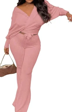 Two Piece Crop Top Wide Leg Pants