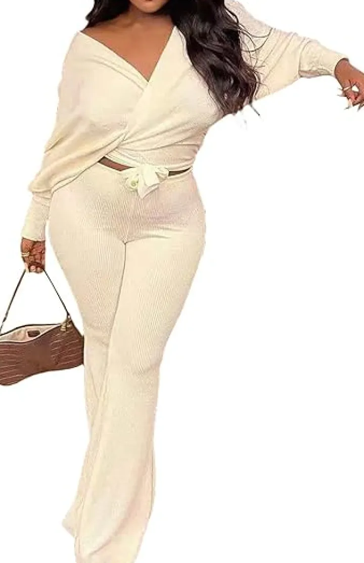 Two Piece Crop Top Wide Leg Pants