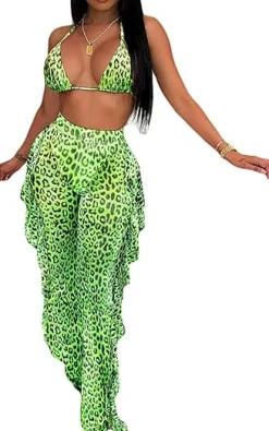 Two Piece Cropped Top Ruffled Trousers