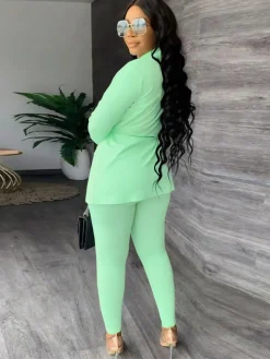 Two Piece Drawstring Blazer Bodycon Long Pants