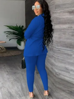 Two Piece Drawstring Blazer Bodycon Long Pants