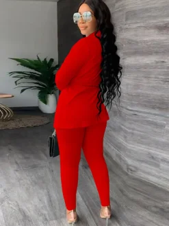 Two Piece Drawstring Blazer Bodycon Long Pants