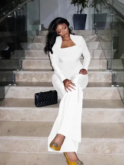 Two Piece Flare Long Sleeve Top Pants Suit