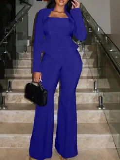 Two Piece Flare Long Sleeve Top Pants Suit