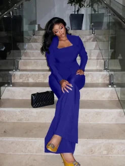 Two Piece Flare Long Sleeve Top Pants Suit