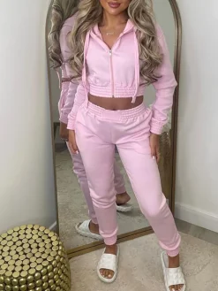 Two Piece Fleece Lined Hoodie Sweatshirt Pants Set