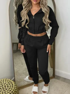 Two Piece Fleece Lined Hoodie Sweatshirt Pants Set